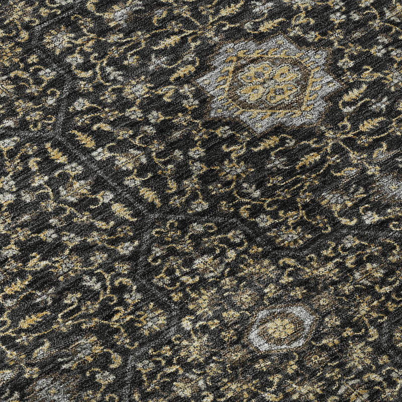 Premium Machine Washable Mayfield AMF2409 Oriental Rug, 5' x 7'6", Black