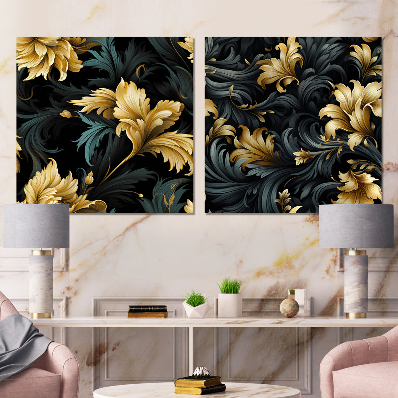 Forslund - Botanicals abstraits, reproduction d'art en métal, ensemble de 2 carrés, H 29 po x l 58 po