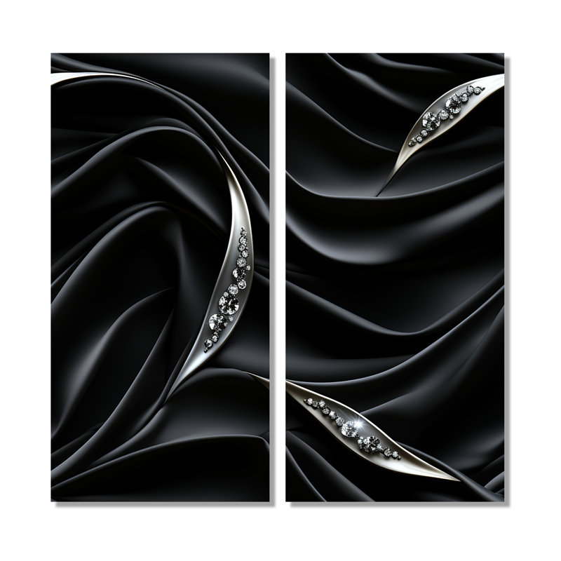 Noir profond, élégance argentée - art mural moderne doré, 20" H x 24" W, Wrapped Canvas, Does Not Apply
