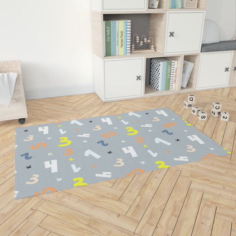 Numbers Kids Play Mat, Slate Blue/Blue, Rectangle 4' x 6'