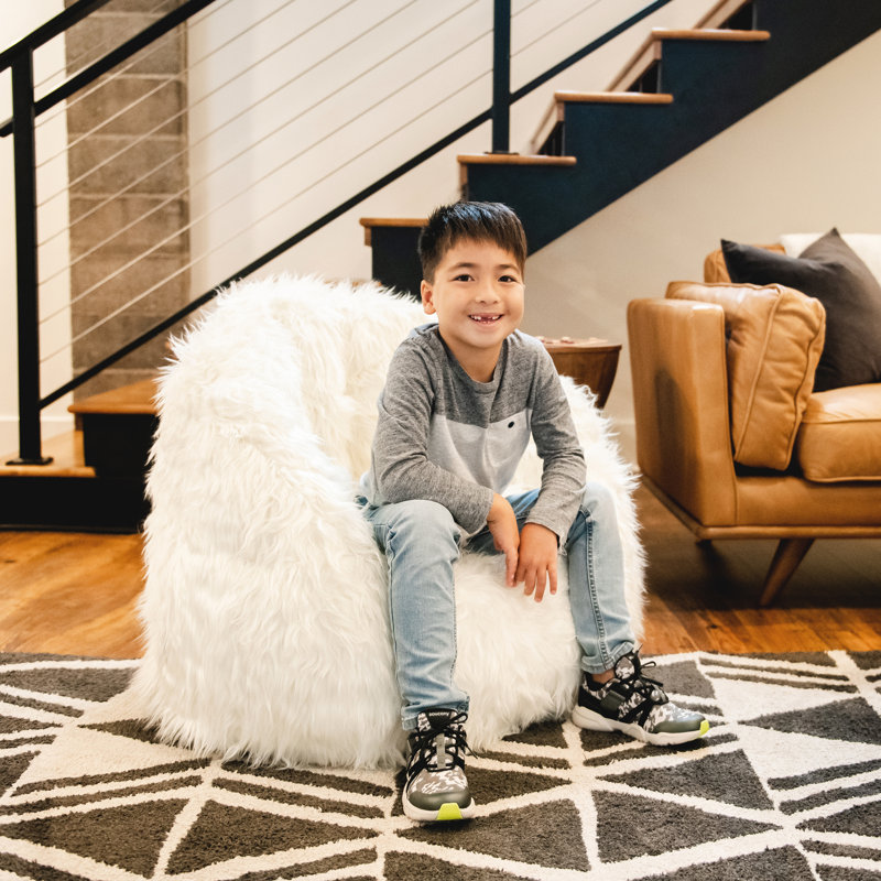 Standard Bean Bag Chair, Ivory Faux Fur, Milano