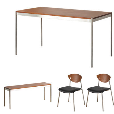 Stainless Steel and Solid Wood Dining Table Set