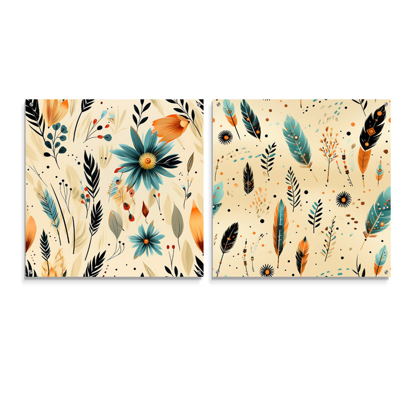 Rainer - Ensemble abstrait de 2 peintures murales en acrylique Boho, H 30 po x l 61 po
