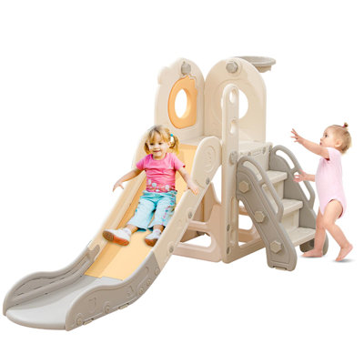Freestanding Toddler Slide, 5 In 1 Kids Indoor Playset For Toddlers 1-3，L Shaped Slide With Basketball Hoop，Baby Climber For Indoor Outdoor For Boys A