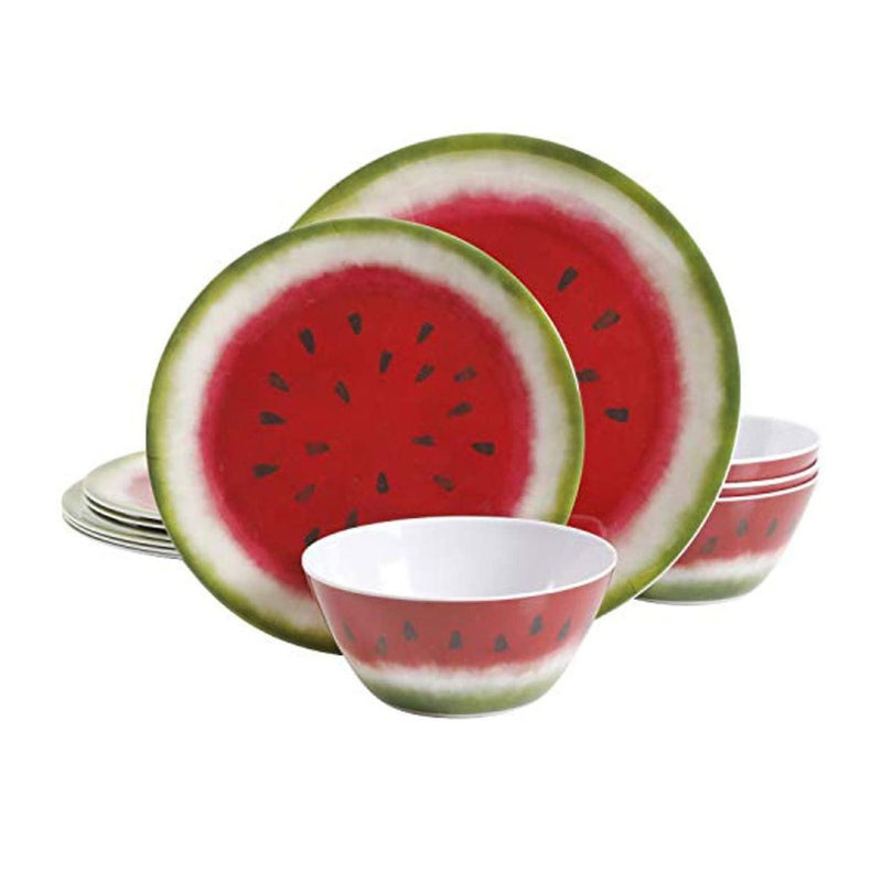 Home Durable Watermelon 12 Piece Melamine Dinnerware Set, Service for 4