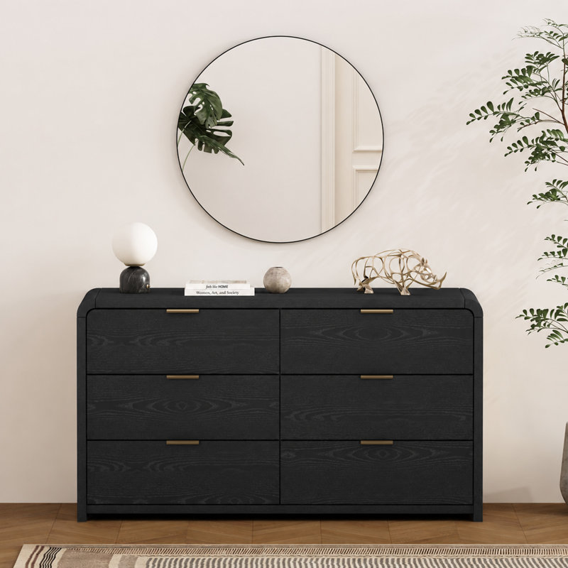 Grace 60" 6-Drawer Double Dresser in Black and Gold, Black/Gold