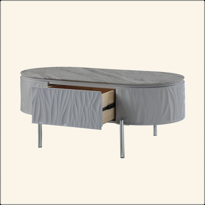 Table basse yukino gris ultrabrillant et finition chromée