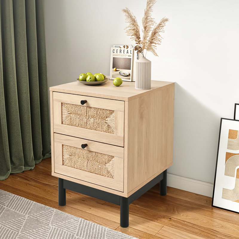Abentego Manufactured Wood Bedside Table with 2 drawers