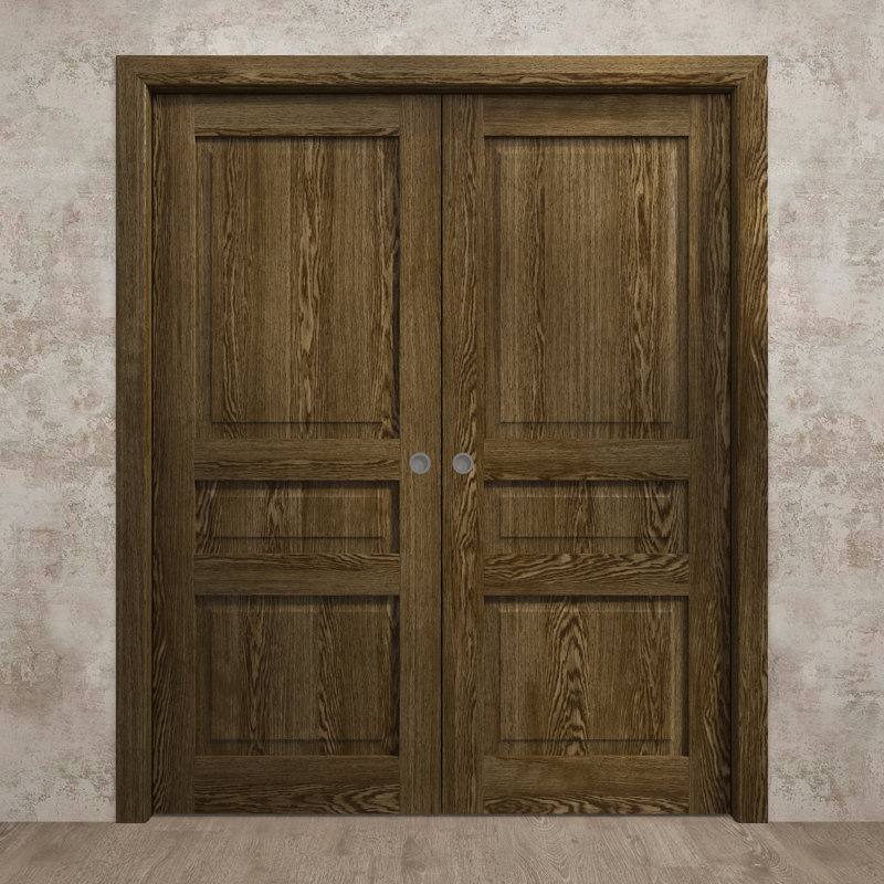 Portes coulissantes françaises à double poche | Ego 5012 | Ensemble de quincaillerie de rail | Portes intérieures modernes en bois massif pour chambre à coucher