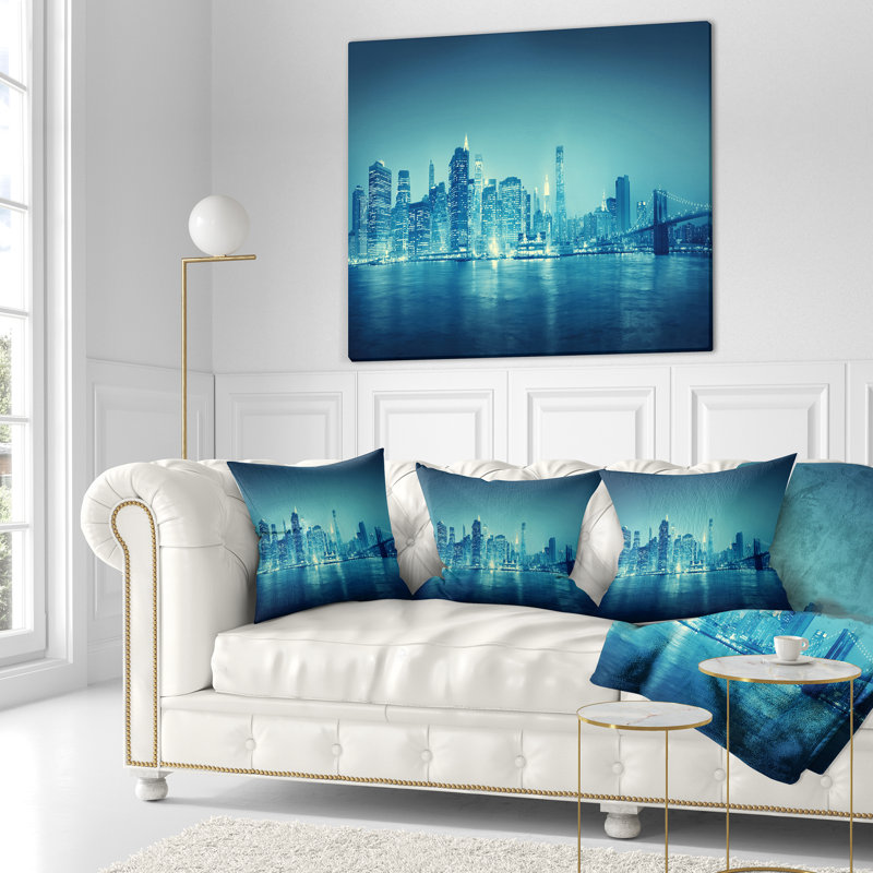 Coussin Cityscape New York at Night, 18 po x 18 po, Coussin décoratif