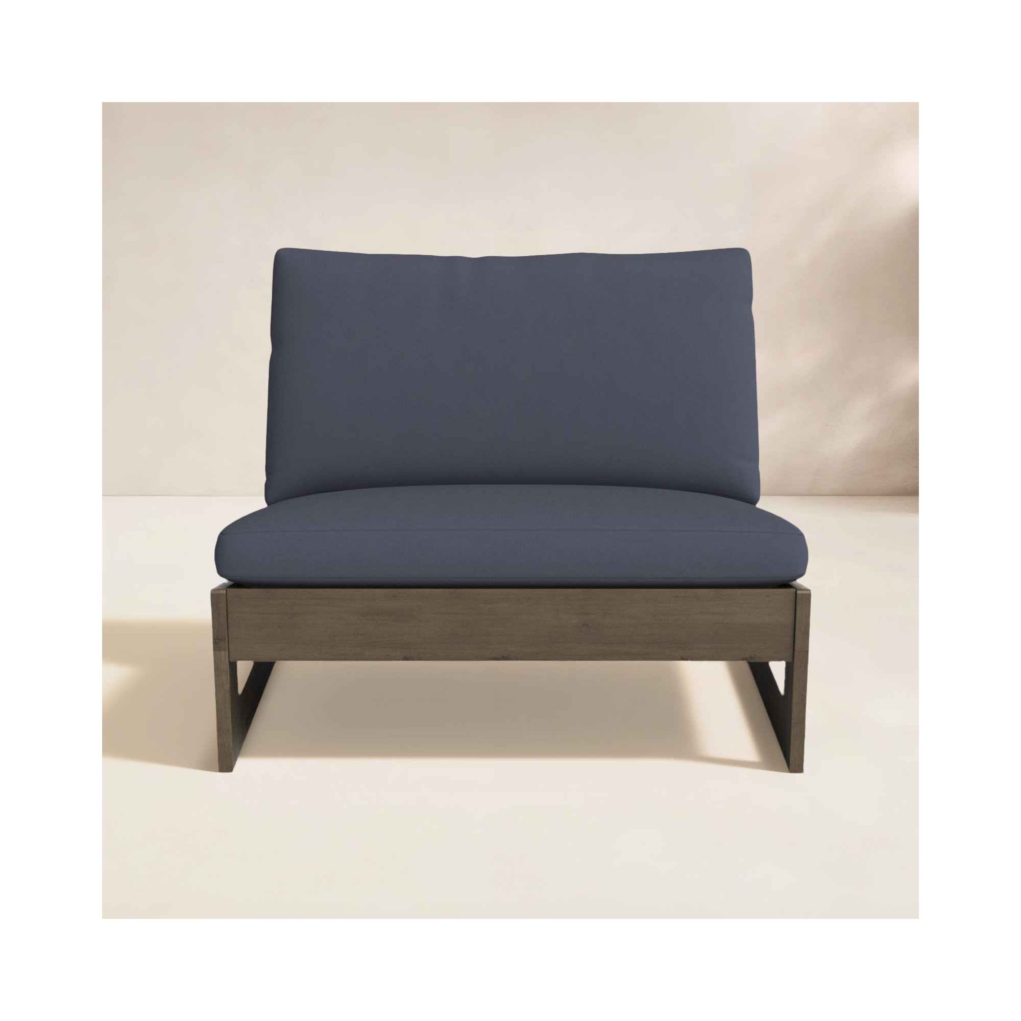 Louise Acacia Outdoor Armless Lounge Chair, Gray Frame/Dark Gray Cushion
