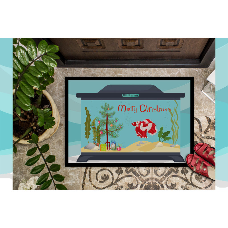 Tapis d'entrée antidérapant Insta, Poisson combattant à queue voilée, 18" W x 27" L