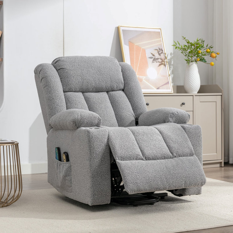 Anuhea 87cm Wide Lift Assist Standard Recliner with Massager, Light Grey