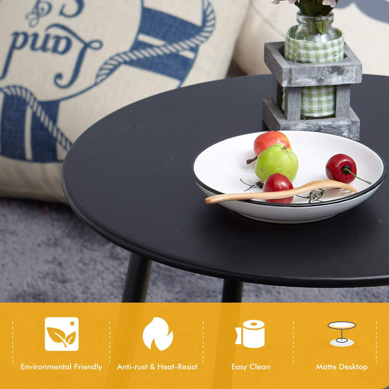 Ebern Round Outdoor Side Table, Black