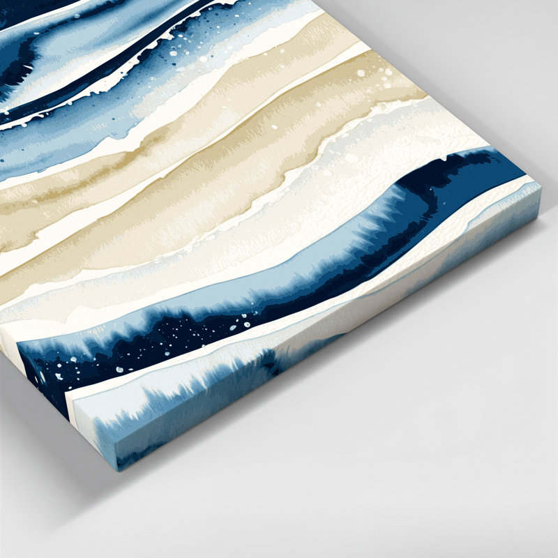 Toile horizontale rayée marine beige, H 20 po x l 24 po
