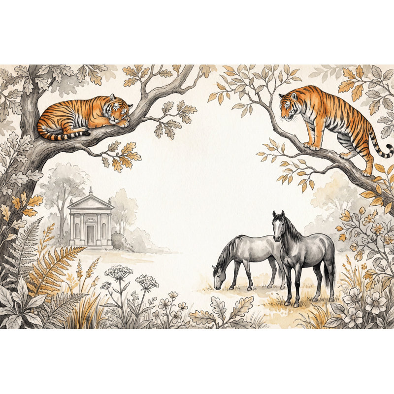 Décoration murale amovible fond blanc feuilles dorées, Texturé non collé, 140 po x 108 po