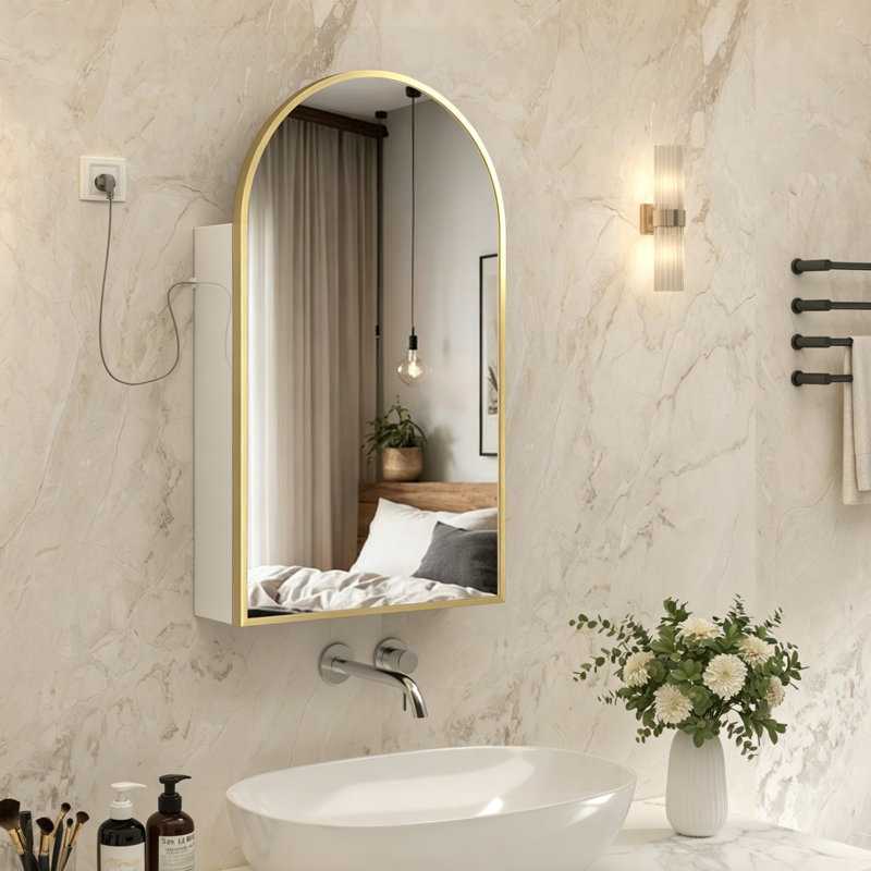 Mevser Metal Arch Mirror, Gold, 34.3" x 19.7"