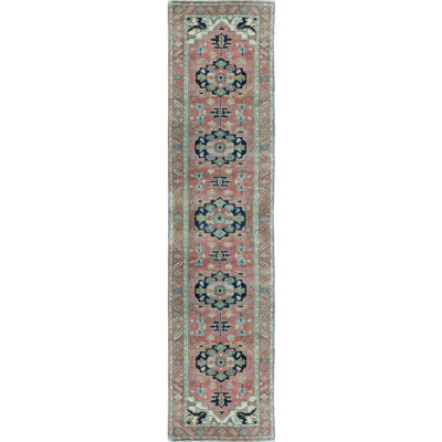Wool Oriental Area Rug in Coral/Green/Dark Blue