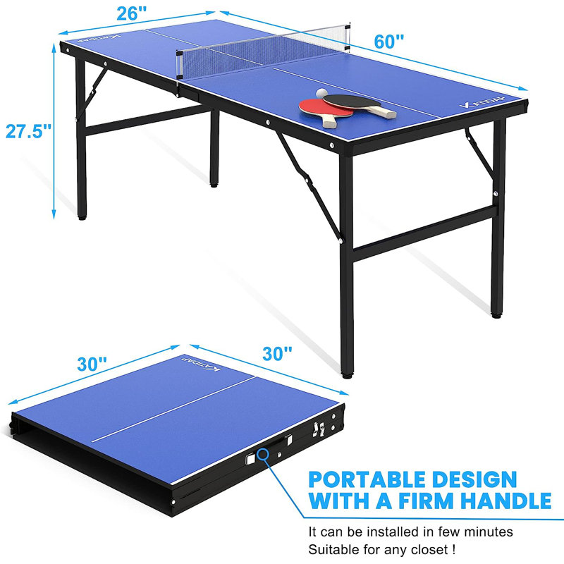Table de tennis de table d'intérieur / extérieur pliable de taille réglementaire avec raquettes et balles