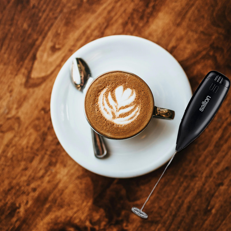 Black Handheld Milk Frother with Stainless Steel Whisk