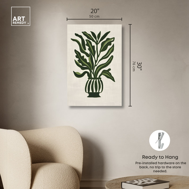 «Green Vase I Minimalistic Botanical Art Prints», art mural par Art Remedy, Toile tendue, H 30 po x l 20 po