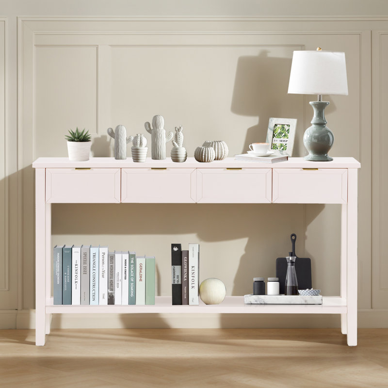 Console d'entrée avec 4 tiroirs spacieux et tablette inférieure, Blanc