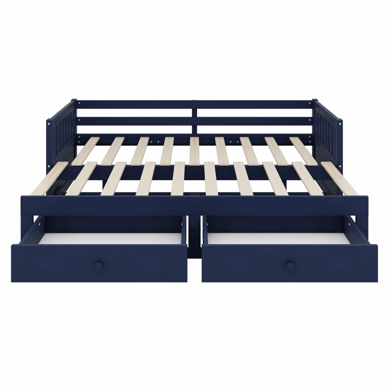 Lit de jour avec couchette coulissante et structure extensible pour une chambre d'amis moderne, Bleu