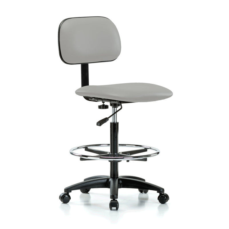 Makan PERCH Lab Chair with Adjustable Backrest and Foot Ring | High Bench Height 24-33.5", Grey Vinyl