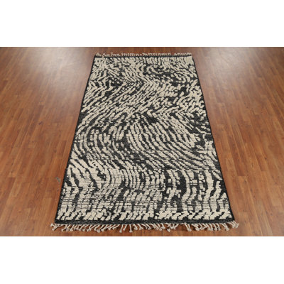 Black & Ivory Wool Moroccan Abstract Area Rug 5x8