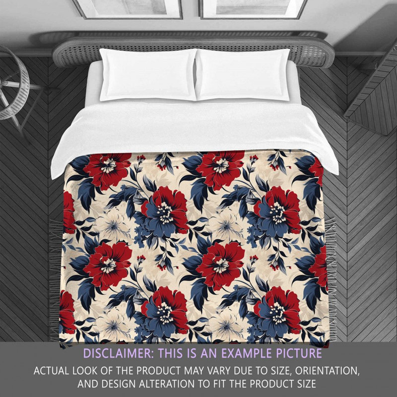 Polyester Floral Comforter, Queen Comforter, Navy/Red