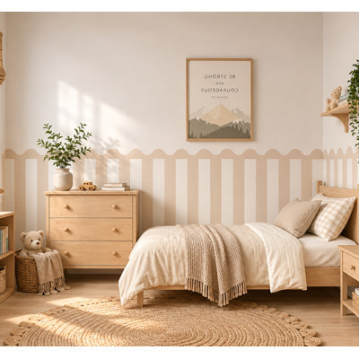 120-Inch Wide Beige Scalloped Stripe Half-Wall Decal, 40-Inch High