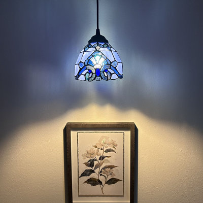 Shehan Tiffany Mini Hanging Lights Stained Glass Baroque Style LED Bulb Included H50"W6"