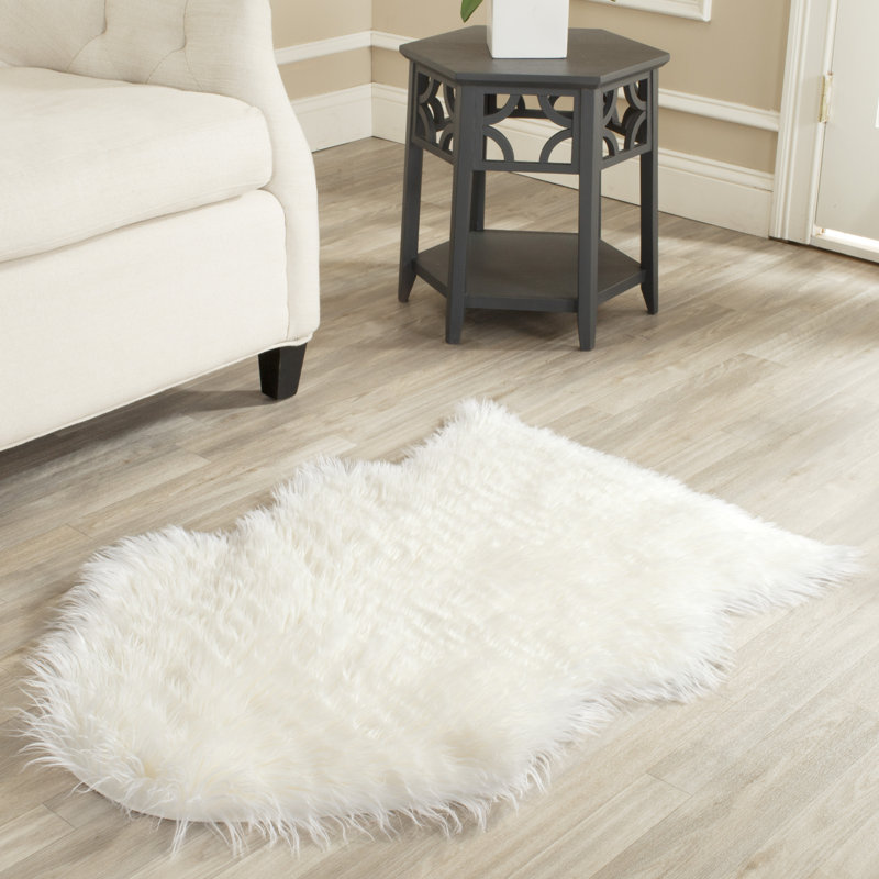 Baer Solid Colour Faux Sheepskin Hand Woven Area Rug, Rectangle 122 x 183 cm