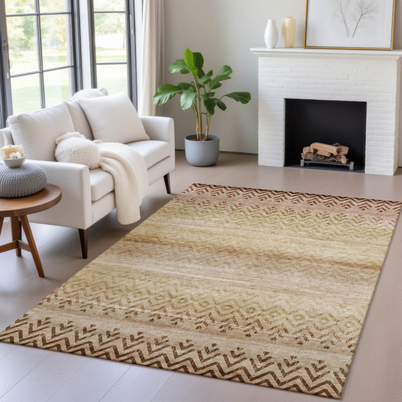 Machine Washable Indoor/Outdoor Xhevrie Beige Rug, Rectangle 5' x 7'6"