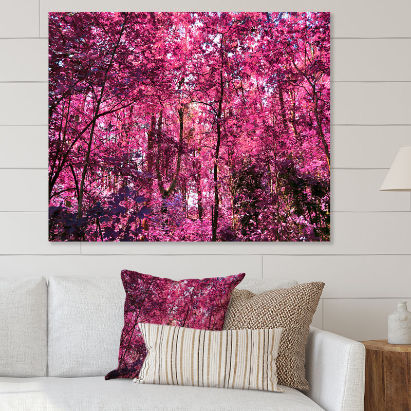 Rose et mauve, fantaisie, paysage de forêt - décoration murale traditionnelle sur toile, H 24 po x l 36 po x P 1,5 po