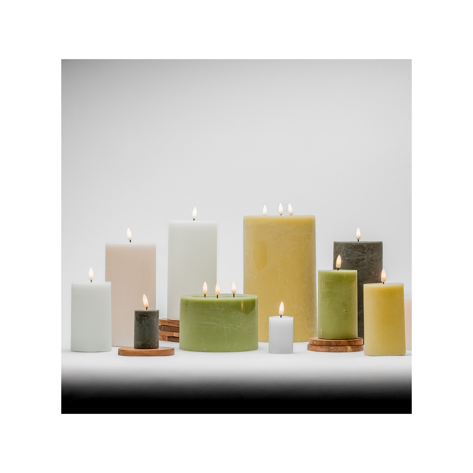 Large Champagne Flameless Pillar Candle, Yellow
