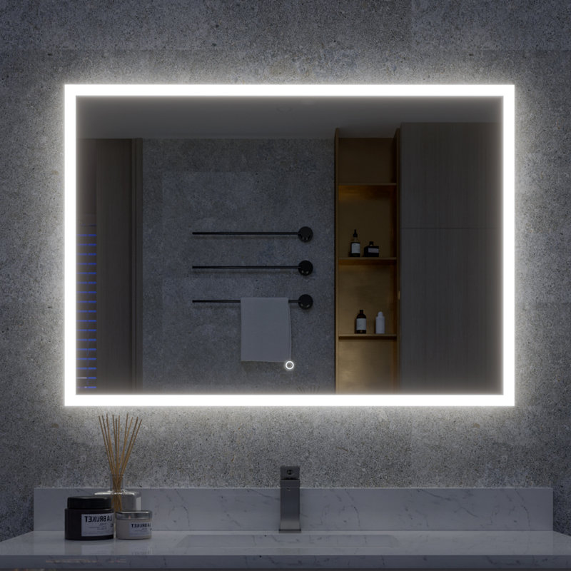 Miroir de salle de bain mural à DEL avec lumières rétroéclairées et antibuée, 30 po x 42 po