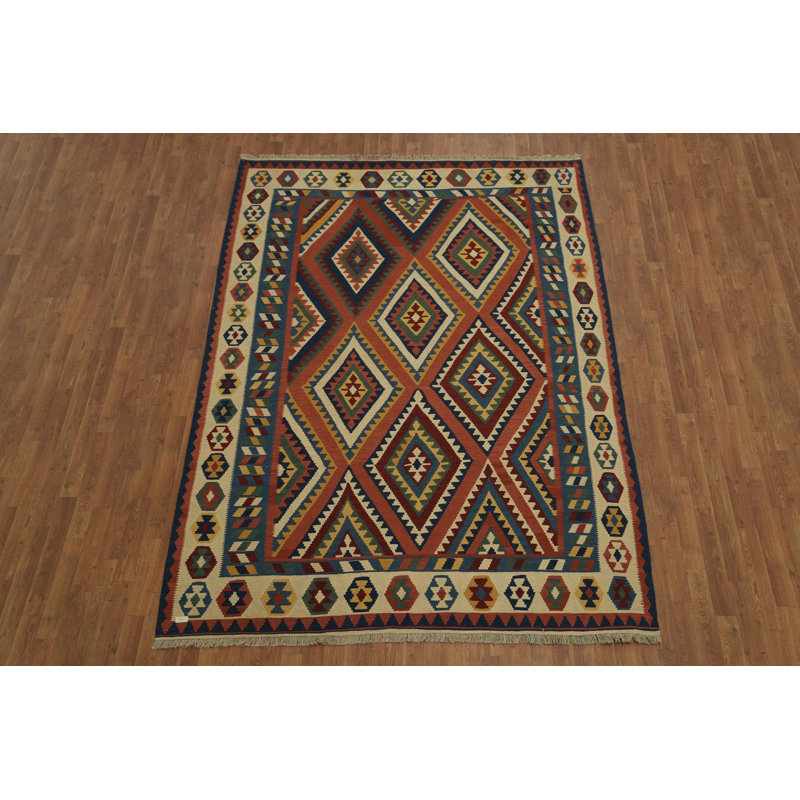 Quality Geometric Wool Kilim Area Rug 7x10
