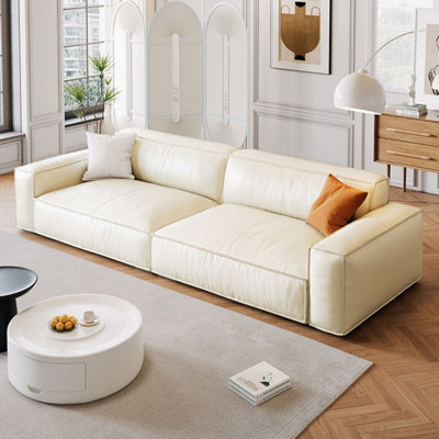 White Genuine Leather Modular Sofa cushion couch