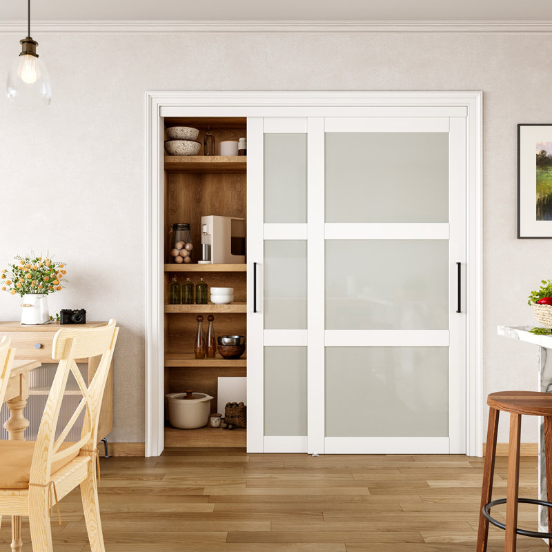 48 in. x 80 in. White Tempered Frosted Glass Sliding Closet Door