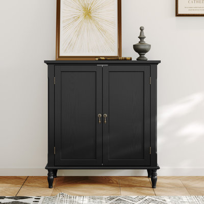 34.5'' Vintage Solid Wood Veneer Buffet Cabinet with Adjustable Shelves, Black