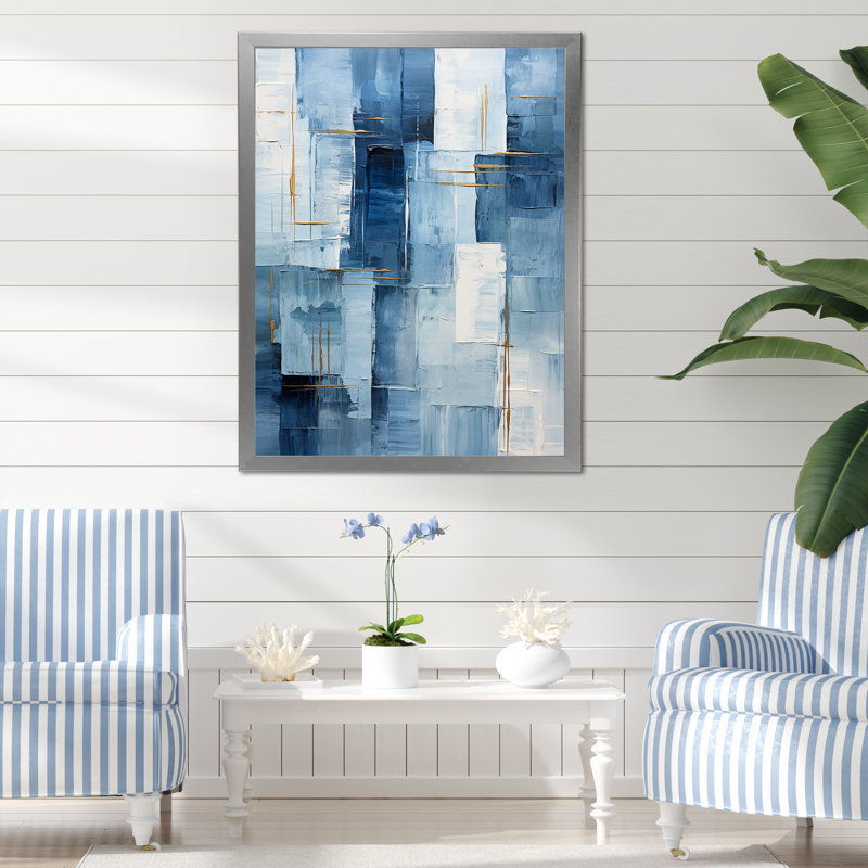Blue Nautical Shapes II - Coastal Minimalisme, art mural, H 32 po x l 16 po x P 1 po, Cadre simple argenté