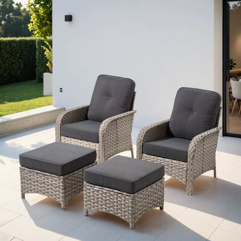 Chaises d'extérieur en osier pour 2 personnes à deux places avec coussins confortables Emroy, Noir