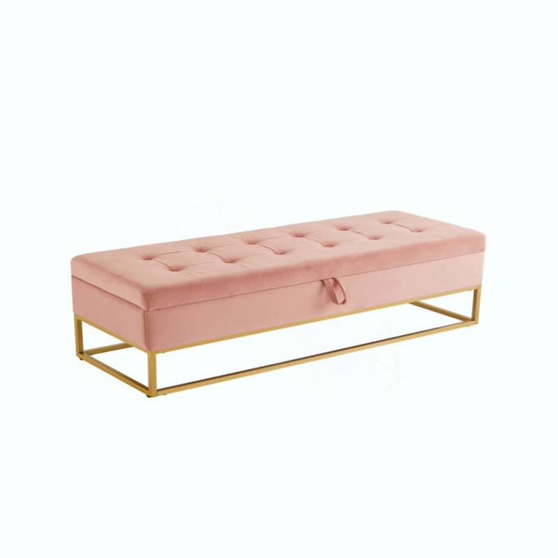 Banc de lit avec base en métal et velours de rangement, Rose