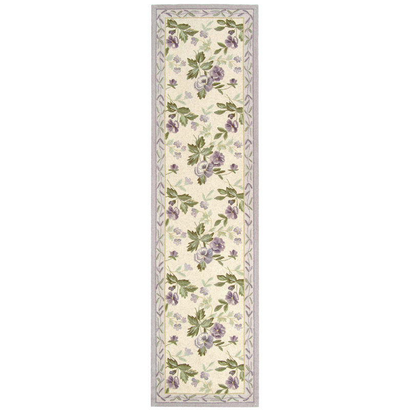 Hollander Floral Hand Hooked Wool Ivory Area Rug, Runner 2'6" x 8'