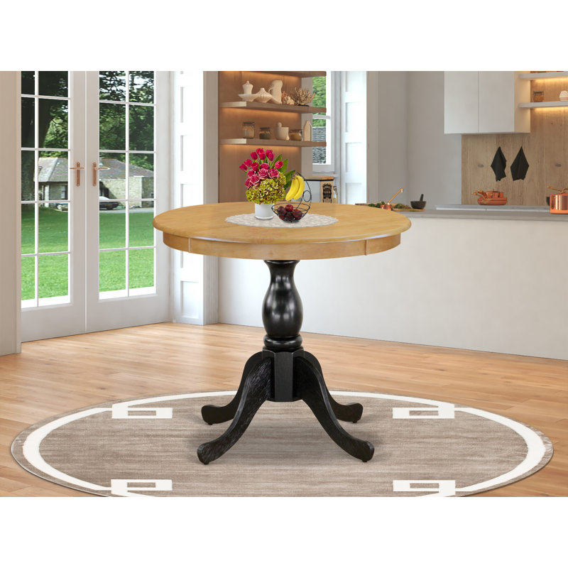 Table de salle à manger antique - plateau rond en bois avec base piédestal, Noir, Chêne, H 30 po x l 36 po x P 36 po