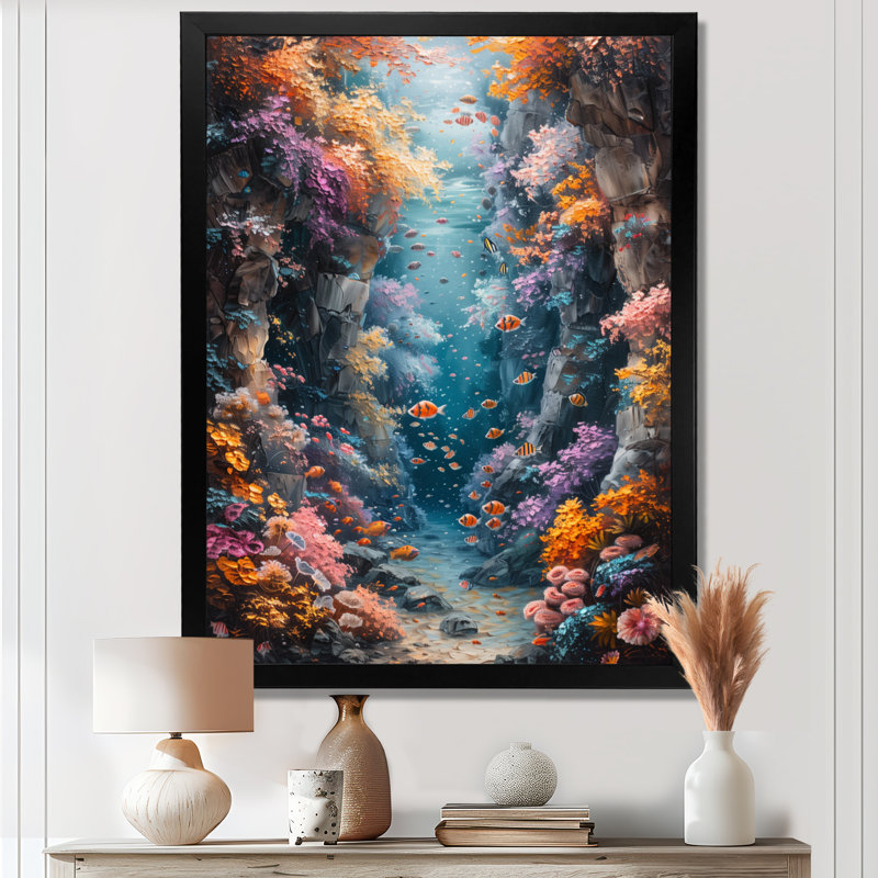 Orange bleu, corail, marine, merveille de rêves - art mural Coralwall, White Picture Framed, H 30 po x l 40 po