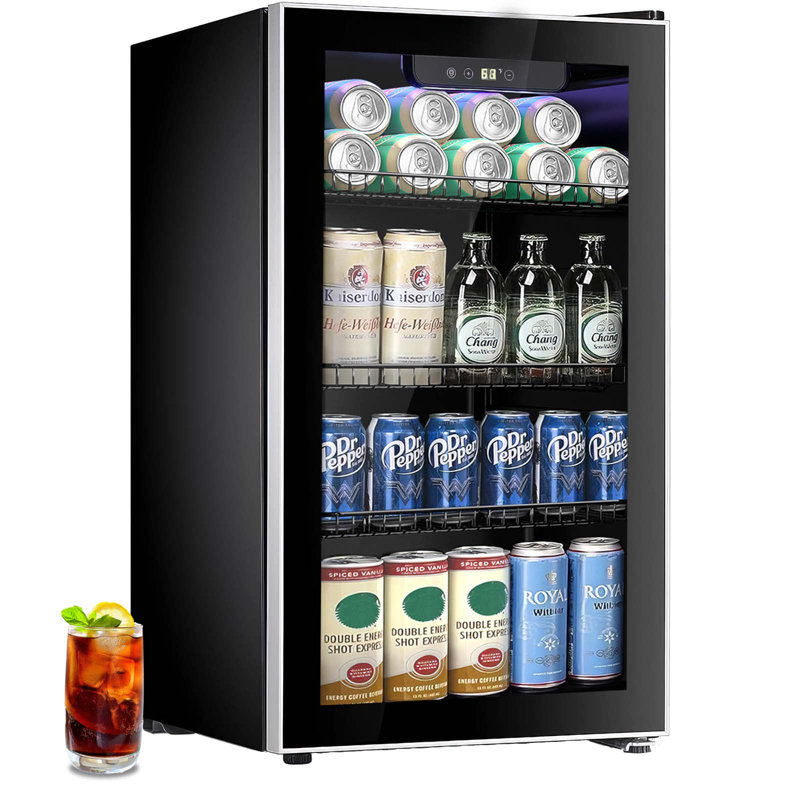 17.32'' W 3.2 Cu.ft Mini Fridge, Beverage Refrigerator 26 Bottle/113 Can Capacity, Touch Button, 32°F-61°F, Quiet <38dB, LED, Removable Shelves