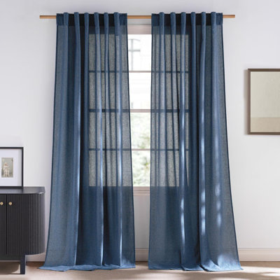  Semi Sheer Linen Curtains, Rod Pocket & Back Tab Thick Flax Blend Privacy with Light Filtering Window Treatments for Bedroom/Living Room, 2 Panels