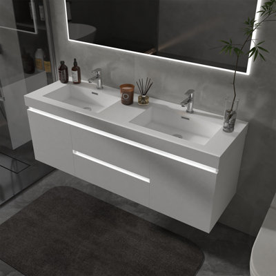 Valenti 60 " W Wall Mounted Wall Mounted 1 Single Double Vanity Bathroom Vanity With Resin Top